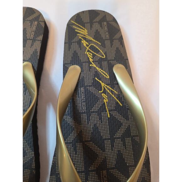 Michael Kors Gold Jet Set Logo Print Flip Flops Size 10 - Picture 7 of 11